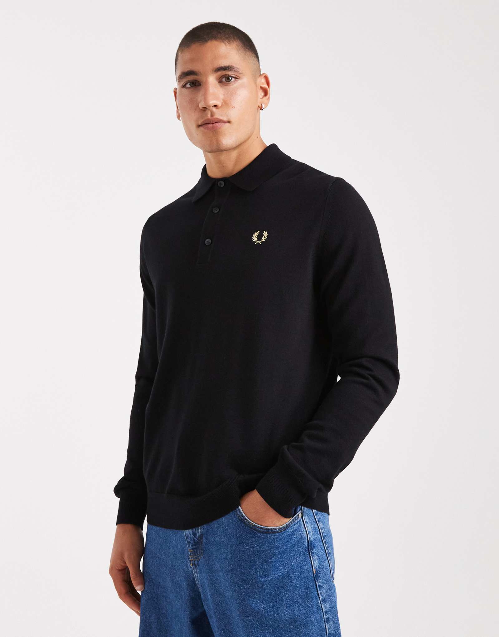 Вязаный свитер поло Fred Perry черного цвета