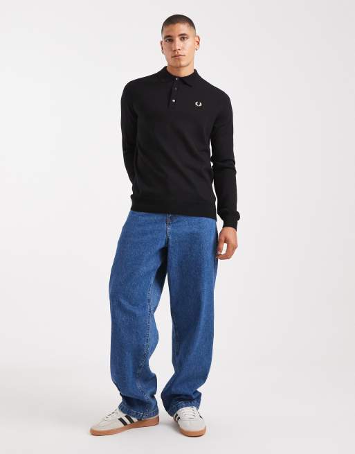 Fred Perry knit polo sweater in black | ASOS