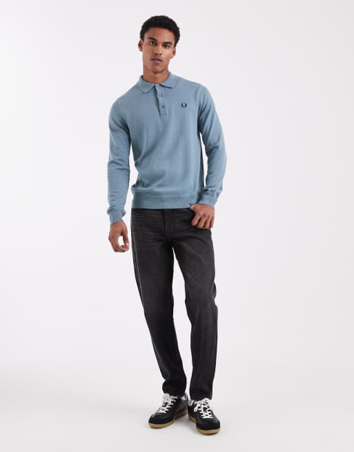 Fred Perry knit polo sweater in light blue | ASOS