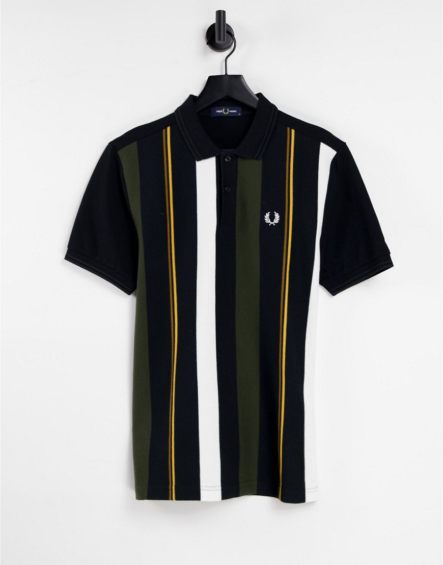 Fred Perry knit stripe polo shirt in black