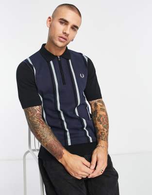 Fred Perry Quarter Zip Knit Polo T Shirt Blue | ModeSens