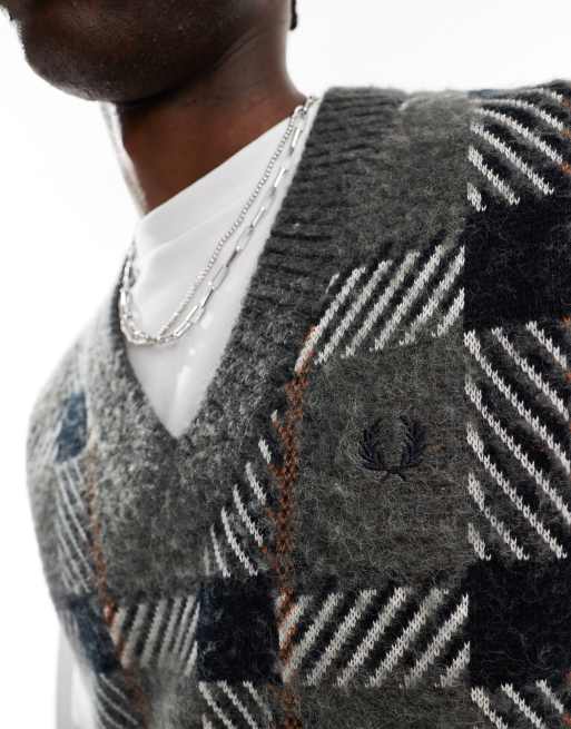 Brown Fred Perry Checkerboard Knit Vest | size?