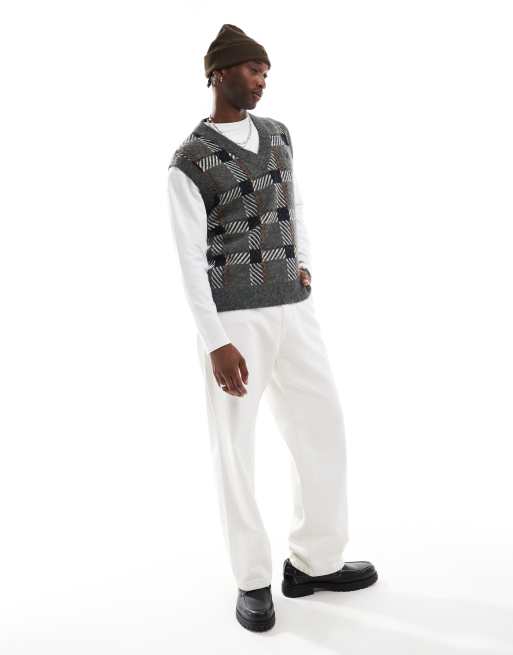 Fred Perry knitted check vest in gray | ASOS