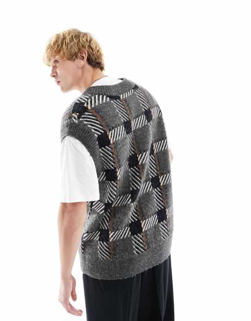 Brown Fred Perry Checkerboard Knit Vest | size?
