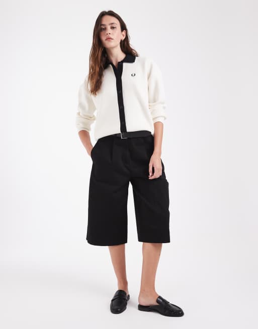 Fred Perry knitted contrast collar logo cardigan in ecru, 4 of 4