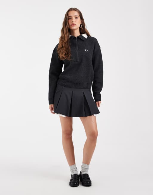 Fred Perry knitted contrast half zip jumper in charcoal marl, 2 of 4