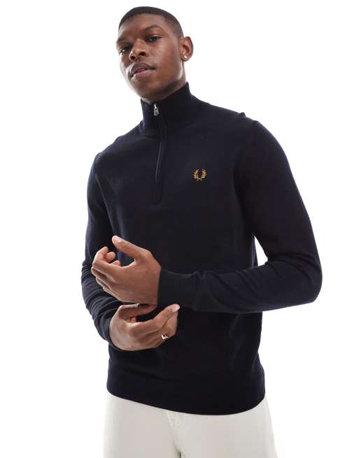 Fred Perry knitted half zip jumper in navy | ASOS