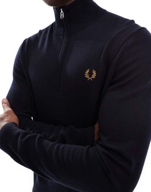 Fred Perry knitted half zip jumper in navy ASOS - Main Image