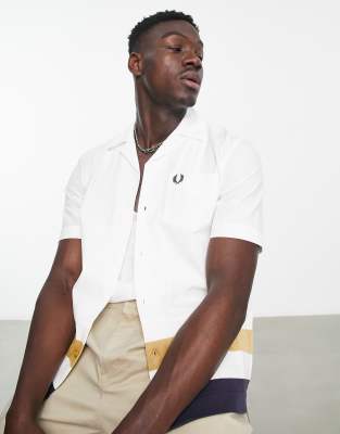 Fred Perry knitted hem revere shirt in white  - ASOS Price Checker