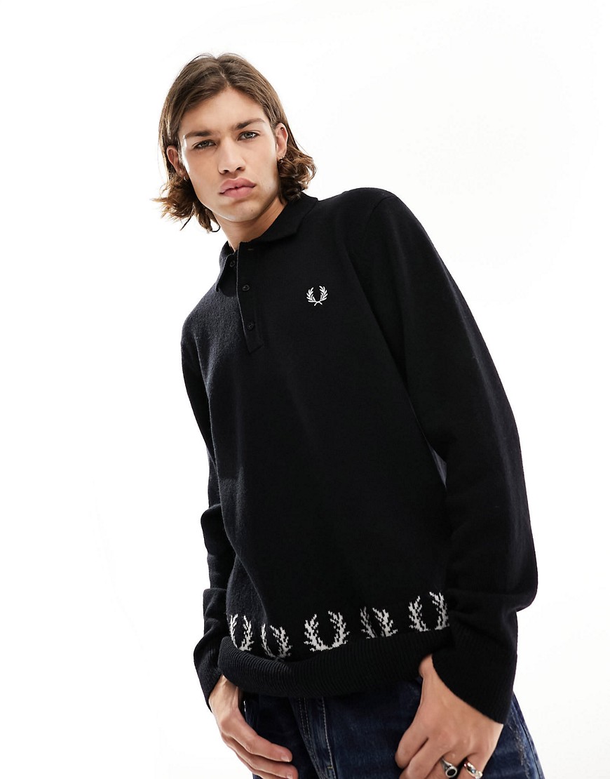 Fred Perry knitted longsleeve polo in black