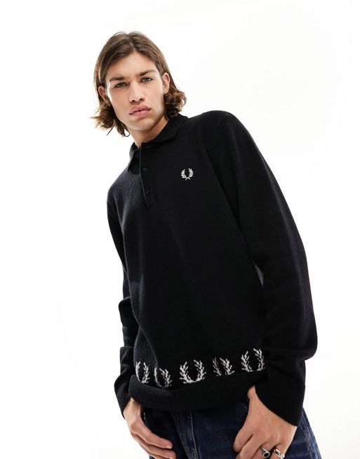 Fred Perry knitted longsleeve polo in black 