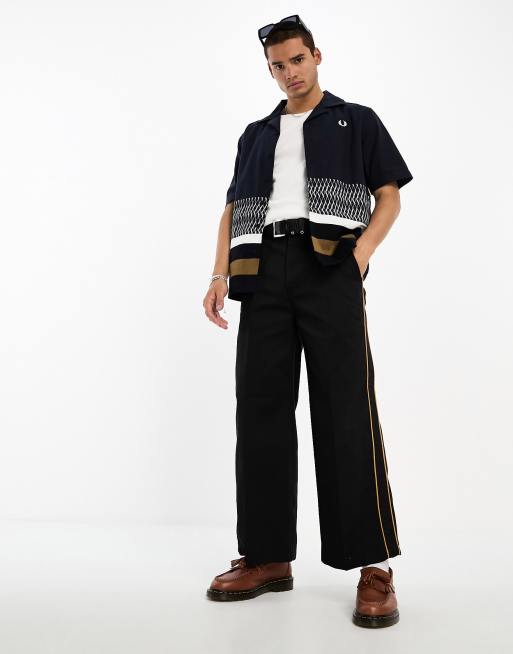 Fred Perry knitted panel revere collar shirt in navy | ASOS