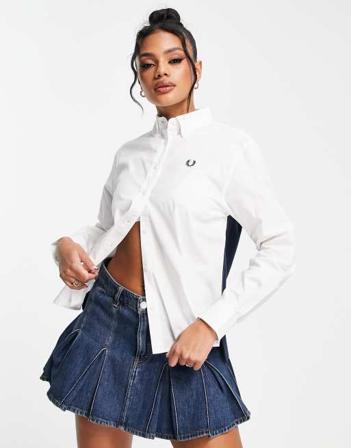 Fred Perry knitted panel shirt in white and navy