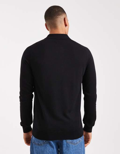 Fred Perry knitted polo jumper in black, 3 of 5