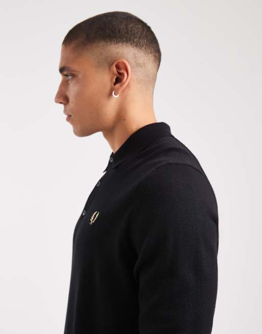 Fred Perry knitted polo jumper in black, 4 of 5