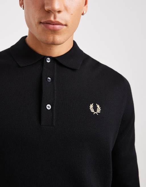 Fred Perry knitted polo jumper in black, 5 of 5