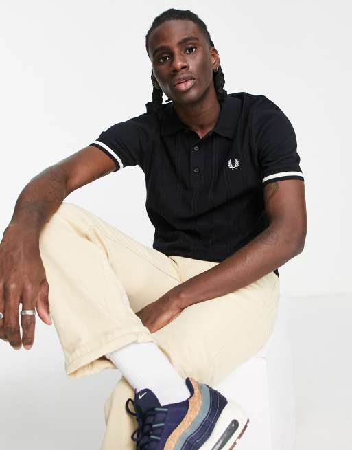 Fred Perry Knitted Polo Shirt In Black | ASOS