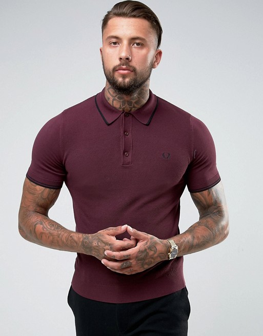 Fred Perry Knitted Polo Shirt in Burgundy | ASOS