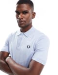 [Fred Perry] Fred Perry knitted polo shirt in light blue XS Light smoke