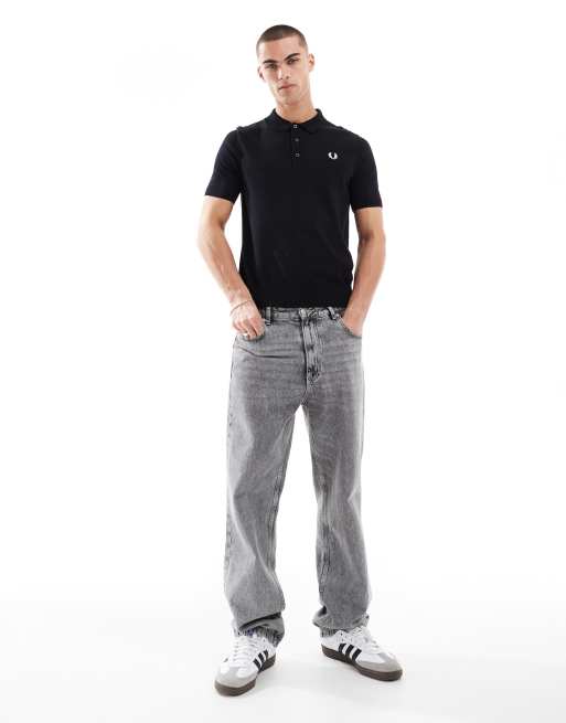 Fred Perry knitted polo short sleeve shirt in black | ASOS