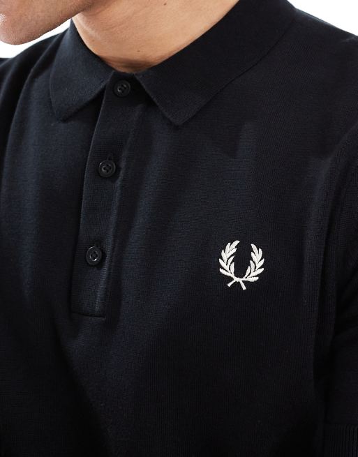Fred Perry knitted polo short sleeve shirt in black | ASOS