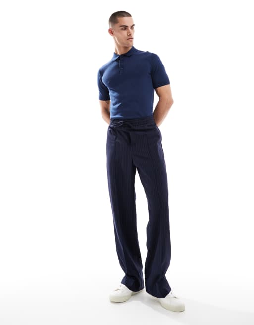 FRED PERRY Knitted Polo (そそ) Fred Perry knitted polo short sleeve shirt in deep blue | ASOS