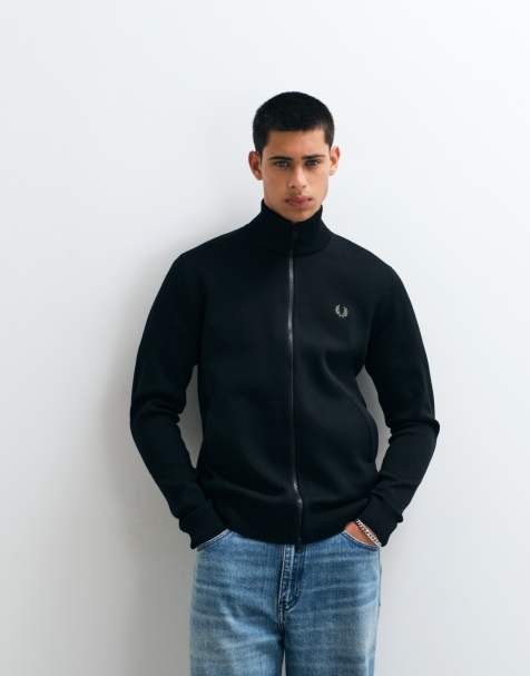 Fred Perry knitted track jacket in black - view 1