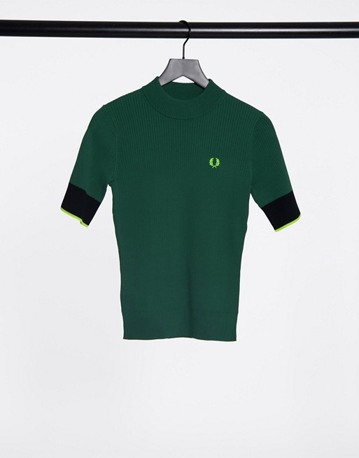 Fred Perry knitted turtle neck with contrast cuff in green