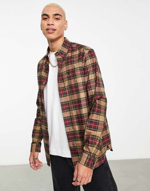Fred Perry – Koszula w jasnobrązową kratę tartan