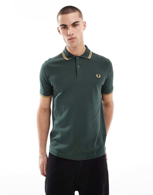 Fred Perry – Koszulka polo w zielonym kolorze khaki z podwójną ozdobną lamówką