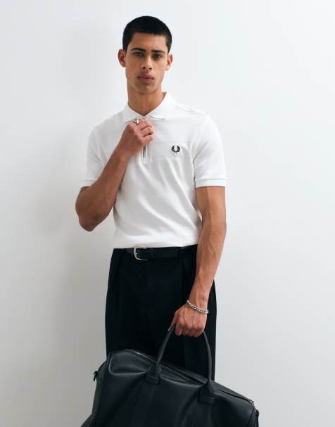 Fred Perry koszulka polo z fakturowanym paskiem w kolorze białym - view 1
