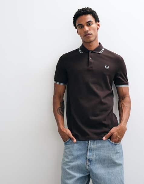 Fred Perry koszulka polo z krótkim rękawem, podwójnym wykończeniem i logo, brązowa - view 1