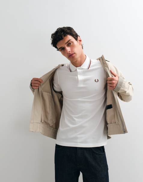 Fred Perry koszulka polo z podwójnym paskiem w kolorze białym z niebieskim i bordowym wykończeniem - view 1
