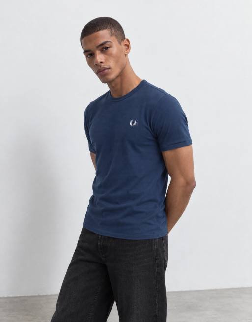 Fred Perry Kurzarm-Logo-Ringer-T-Shirt in Blau, 6 von 10