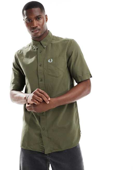 Fred Perry – Kurzärmliges Oxford-Hemd in Grün