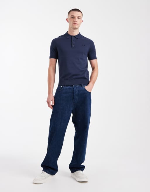 Fred Perry – Kurzärmliges Strick-Polohemd in Dunkelblau mit Logo, 2 von 5