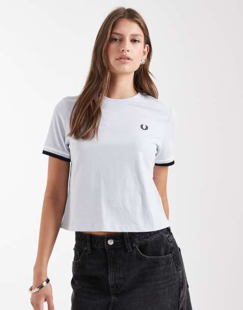 Fred Perry – Kurzärmliges T-Shirt in Blassblau mit auffälligen Zierstreifen - view 1