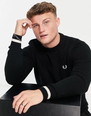 Fred Perry lambswool crew neck jumper in black