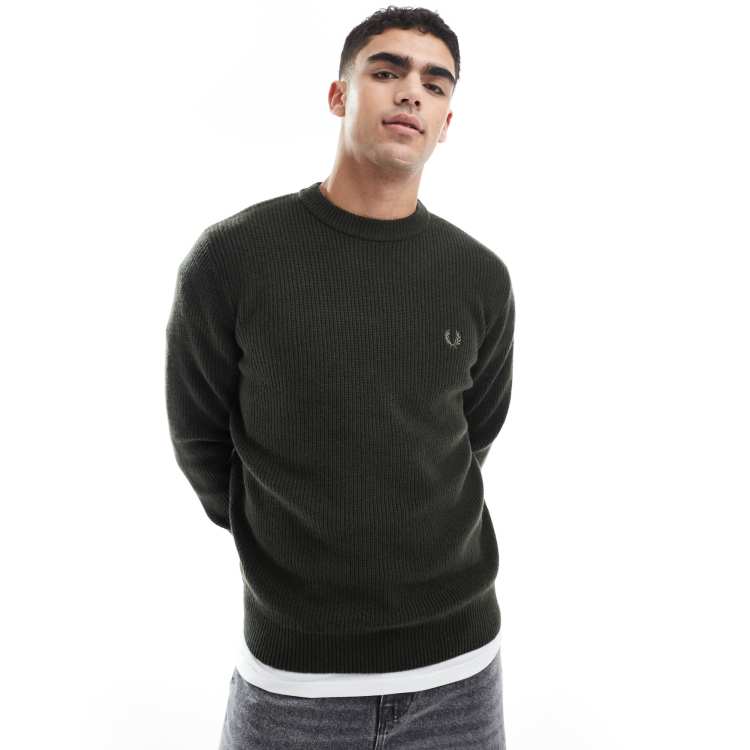 Fred Perry lambswool knitted jumper in dark green | ASOS