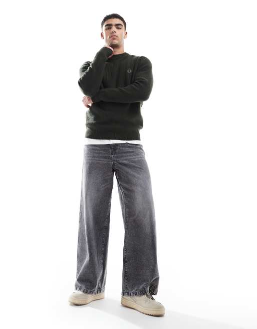 Fred Perry lambswool knitted jumper in dark green