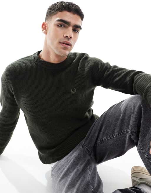 Fred Perry lambswool knitted jumper in dark green