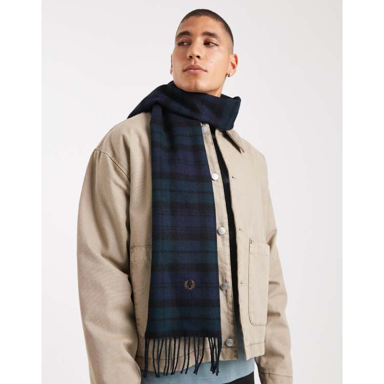 Fred Perry lambswool scarf in navy tartan | ASOS