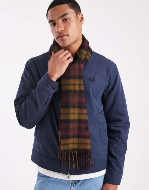 Fred Perry lambswool tartan scarf in orange | ASOS