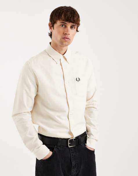 Fred Perry – Langärmliges Oxford-Hemd in Creme mit Logo - view 1