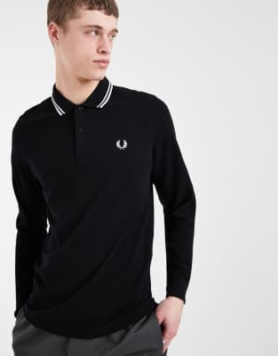 Langärmliges Polohemd in Schwarz mit doppelten Zierstreifen Schwarz XL