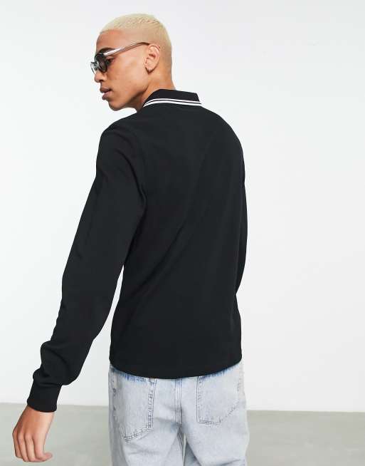 Fred Perry – Langärmliges Polohemd in Schwarz mit zwei Zierstreifen, 2 von 4