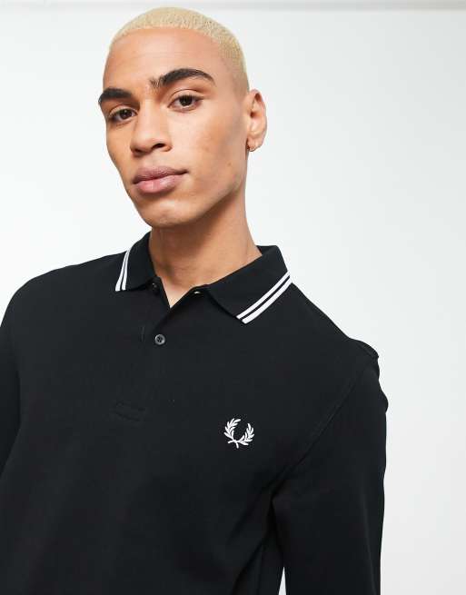 Fred Perry – Langärmliges Polohemd in Schwarz mit zwei Zierstreifen, 3 von 4