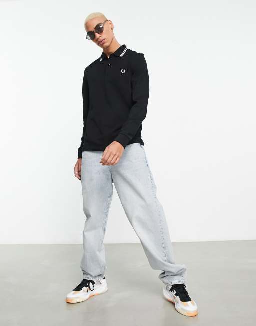 Fred Perry – Langärmliges Polohemd in Schwarz mit zwei Zierstreifen, 4 von 4