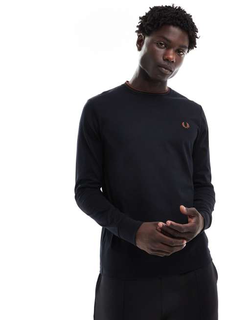 Fred Perry – Langärmliges, schwarzes Shirt mit zwei Zierstreifen