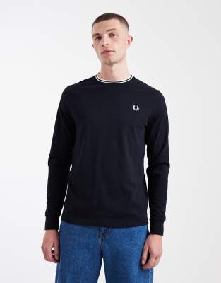 Fred Perry Bleu Langarm-T-Shirt Mit Doppeltem Paspel - Bild 3